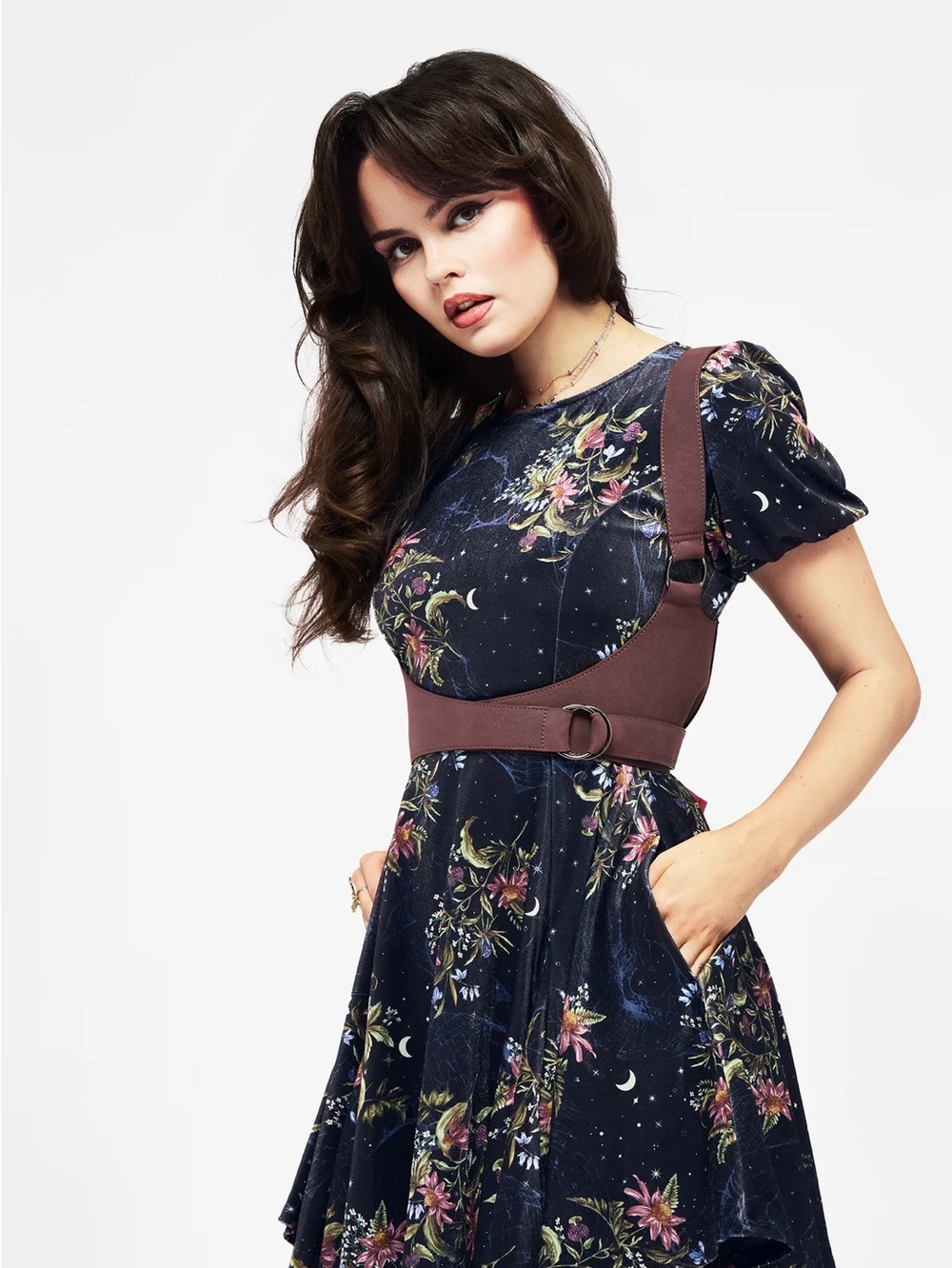 Cleome Floral Spiderweb Velour Mini Dress